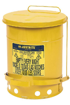 Fire Safe Oily Rag Waste Cans yellow 14 gallon size metal step on opening